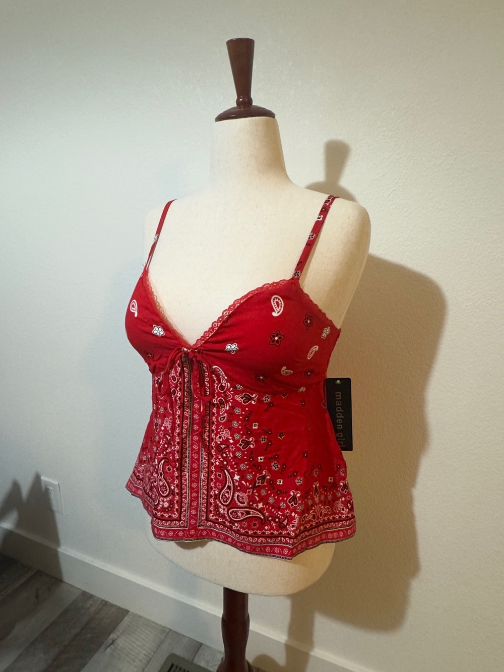 Madden Girl Red Paisley Bandana Tie-Front Cami - Picture 2 of 5
